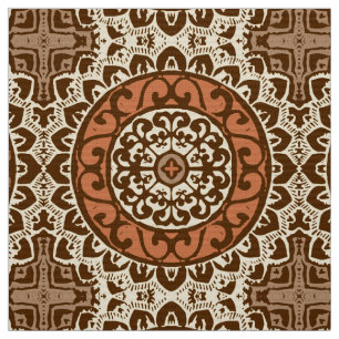 Southwestern Sun Mandala Batik, Rust & Brown Fabric