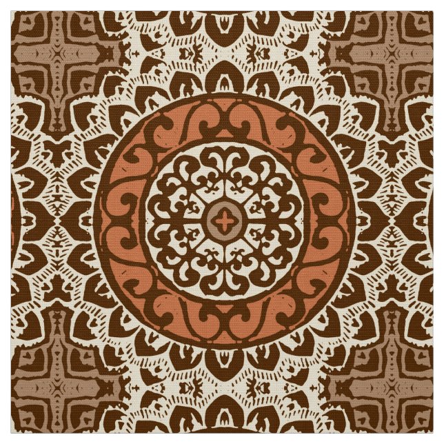 Southwestern Sun Mandala Batik, Rust & Brown Fabric (Swatch)