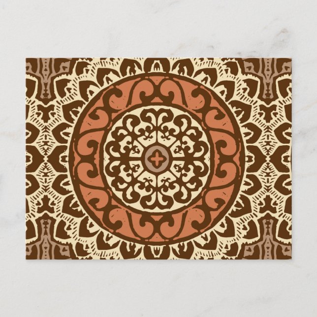Southwestern Sun Mandala Batik, Rust & Brown Postcard (Front)