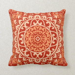 Southwestern Sun Mandala, Coral Orange Cushion