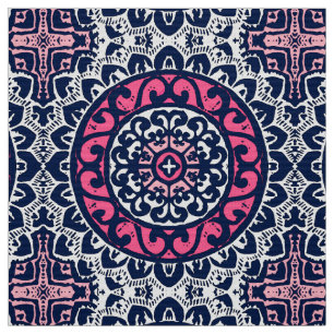 Southwestern Sun Mandala, Fuchsia, Navy & White Fabric