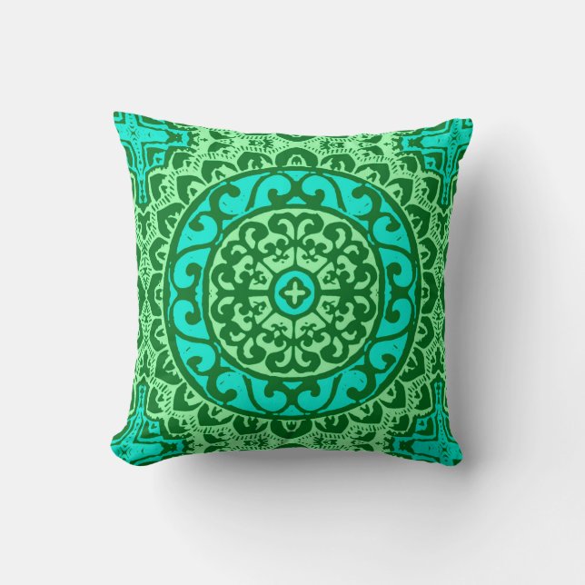Southwestern Sun Mandala, Lime Green Cushion (Front)