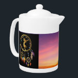 Southwestern Sunset Kokopelli Dreamcatcher<br><div class="desc">Southwestern Kokopelli Dreamcatcher Teapot. Vivid sunset Kokopelli teapot combination that you can customise background colours to match your taste. Kokopelli Dreamcatcher Native American Indian cultures. Attributed to ancient aliens or tribal art and inspired by cave and rock drawings. Customise your Southwestern Style Native American teapot colours and images. Great gift...</div>