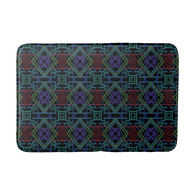 Southwestern Symmetrical Tiled Pattern Line Art Bath Mat (Front)