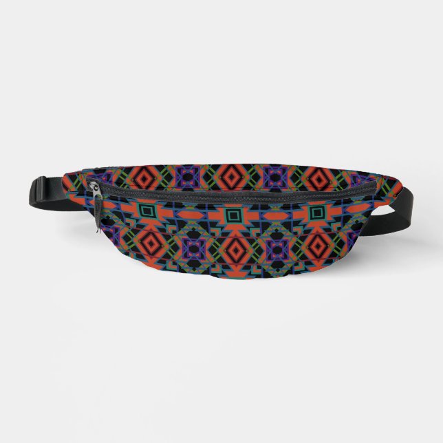 Southwestern Symmetrical Tiled Pattern Line Art Bum Bags (Front)
