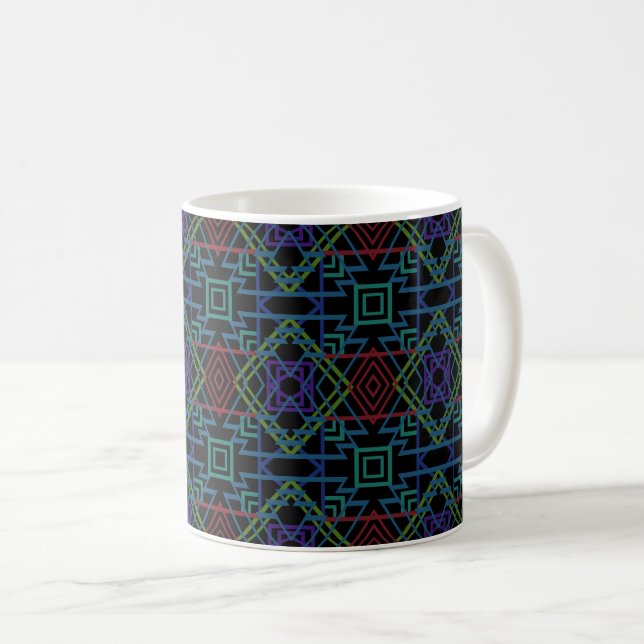 Southwestern Symmetrical Tiled Pattern Line Art Coffee Mug (Front Right)