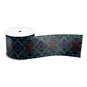 Southwestern Symmetrical Tiled Pattern Line Art Satin Ribbon