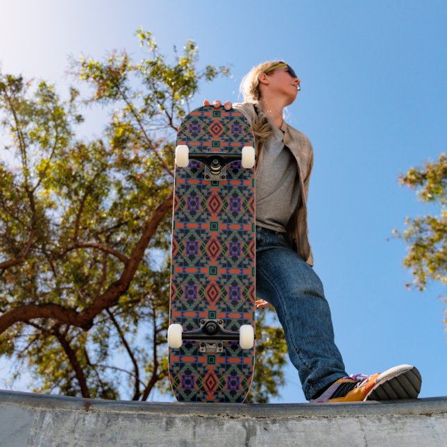 Southwestern Symmetrical Tiled Pattern Line Art Skateboard (Outdoor 1)