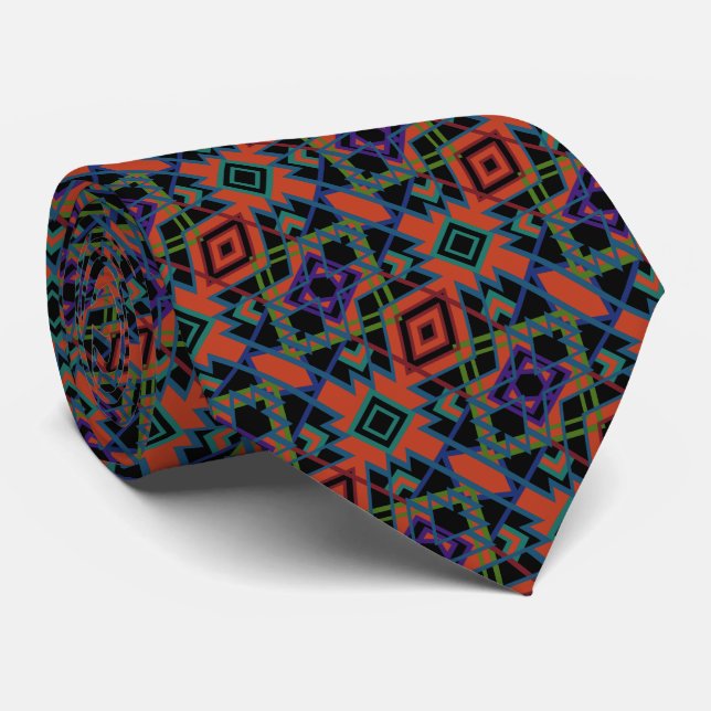 Southwestern Symmetrical Tiled Pattern Line Art Tie (Rolled)