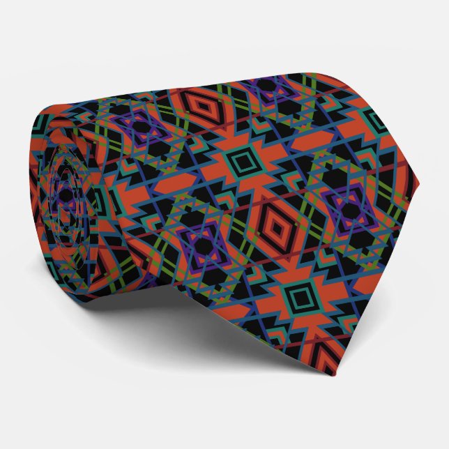 Southwestern Symmetrical Tiled Pattern Line Art Tie (Rolled)