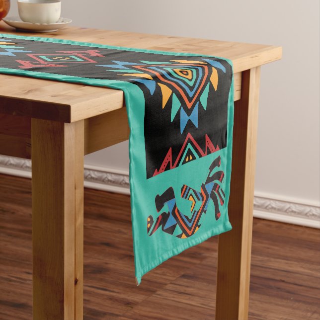 Southwestern Teal Black Kokopelli table cloth (In Situ)