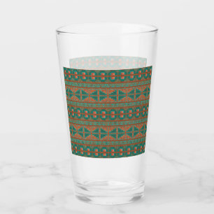 Southwestern Teal Copper Colours Geometric Pattern Glass