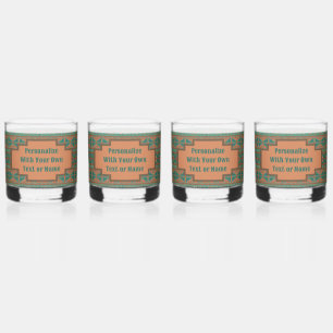 Southwestern Teal Copper Geometric Pattern Custom Whiskey Glass