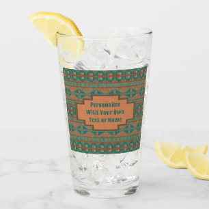 Southwestern Teal Copper Geometric Personalised Glass