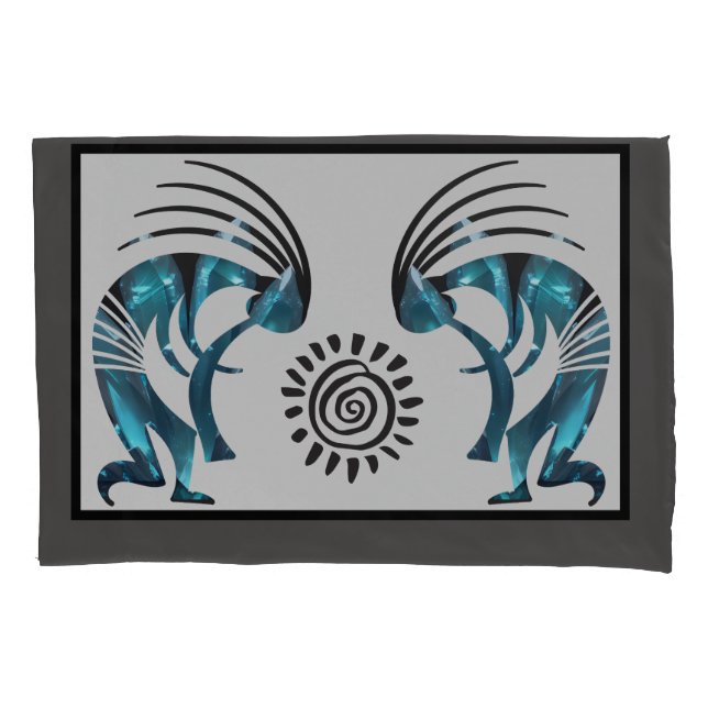 Southwestern Teal Kokopelli Pillowcase (Front)