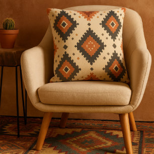 Southwestern Terracotta and Charcoal Diamond Cushion