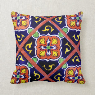 Southwestern Tile Design Throw Pillow Cobalt Blue