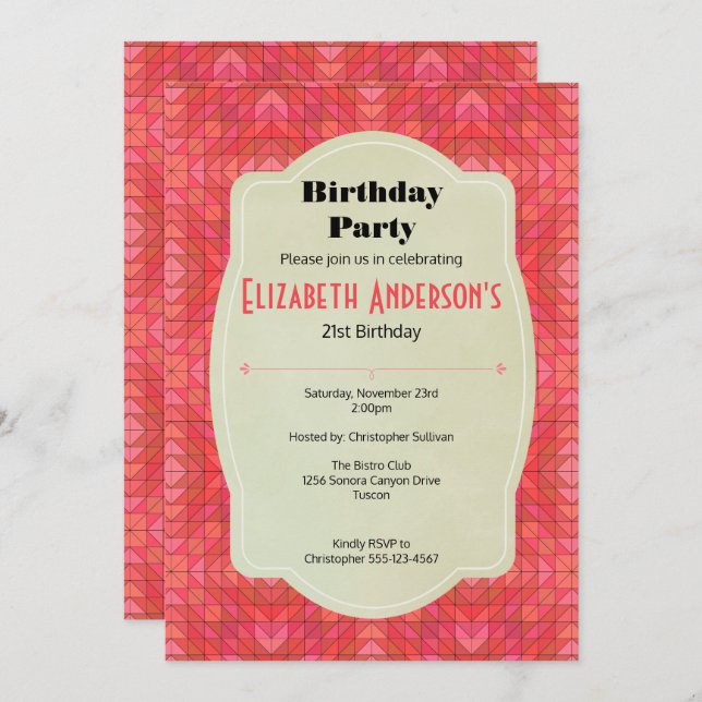 Southwestern Triangles and Diamonds Birthday Party Invitation (Front/Back)