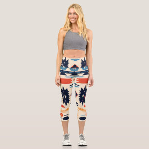 Southwestern Tribal Aztec Geometric Boho Capri Leggings