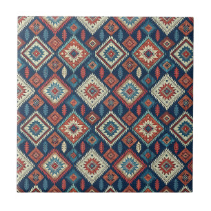 Southwestern Tribal Aztec Geometric Textile Design Ceramic Tile