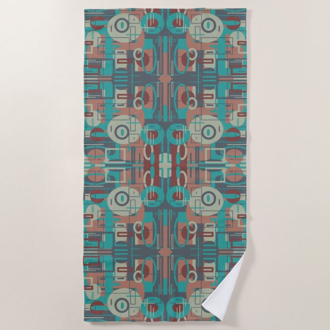 Southwestern Tribal Geometric Shapes Abstract Art Beach Towel (Front)