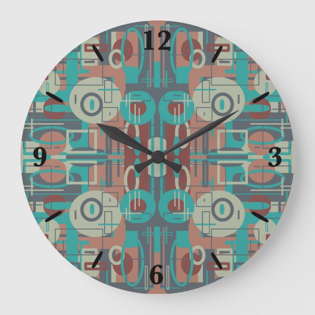 Southwestern Tribal Geometric Shapes Abstract Art Large Clock (Front)