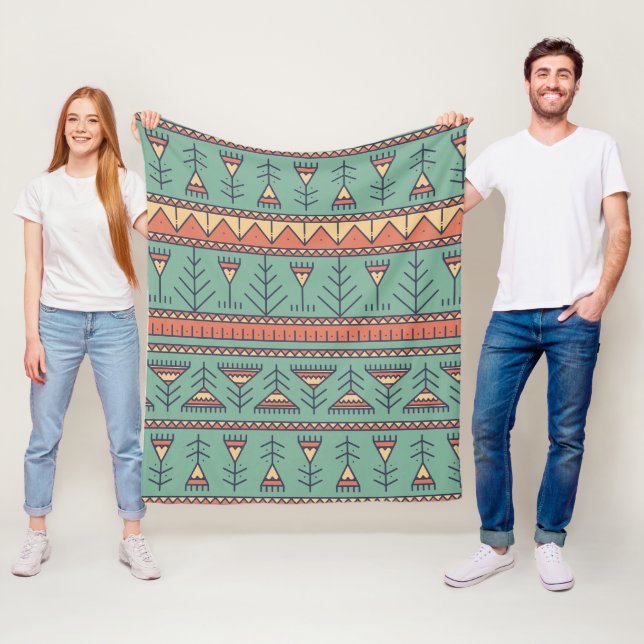 Southwestern Tribal pattern Blue and brown. Fleece Blanket (In Situ)
