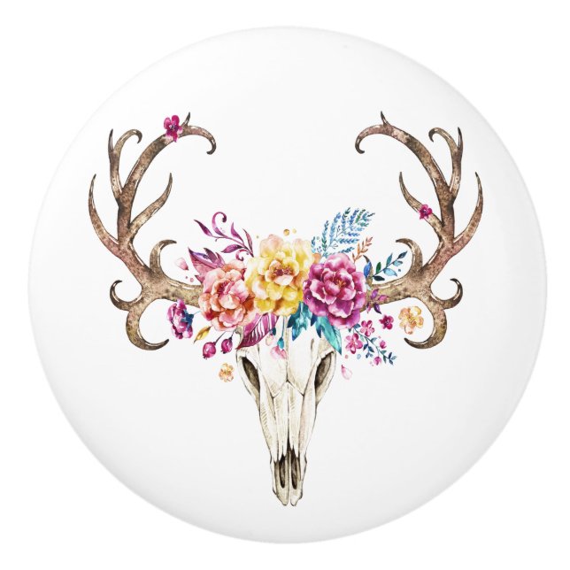 Southwestern Tribal Skull 3 Ceramic Knob (Front)