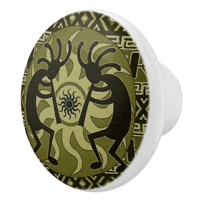 Southwestern Tribal Sun Aztec Pattern Kokopelli Ceramic Knob (Right)