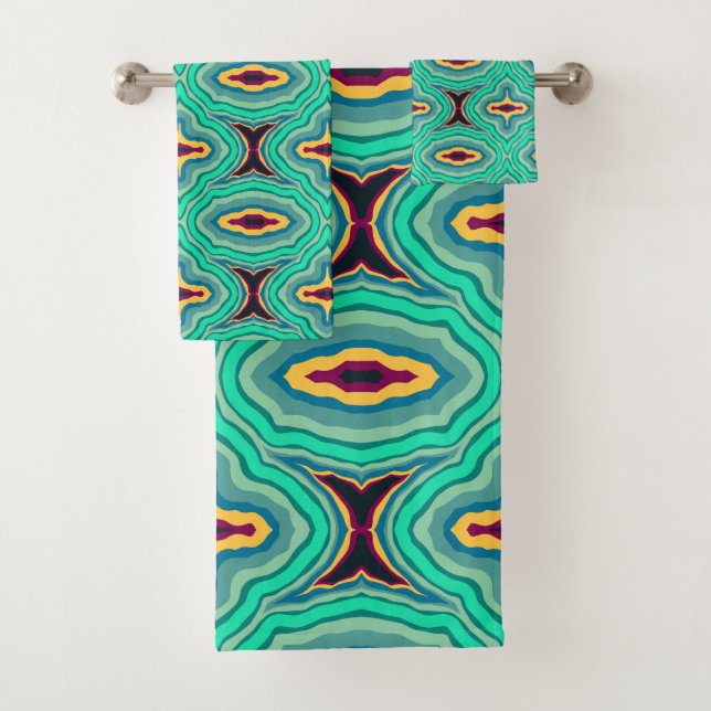 Southwestern Tropical Boho Chic Geode Pattern Art Bath Towel Set (Insitu)
