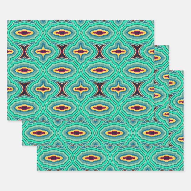 Southwestern Tropical Boho Chic Geode Pattern Art Wrapping Paper Sheet (Set)