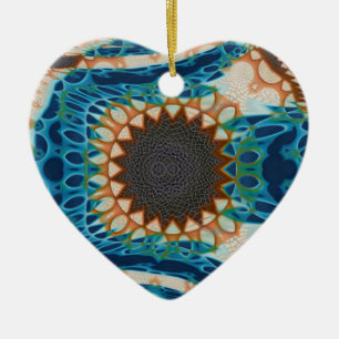 Southwestern Turquoise Native Pattern Ceramic Ornament