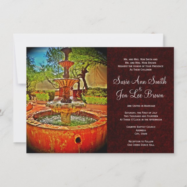 Southwestern Water Fountain Wedding Invitations (Front)