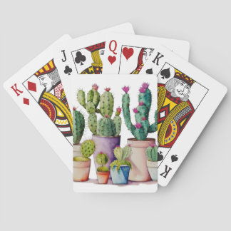 Southwestern watercolor cactus succulents in pots playing cards