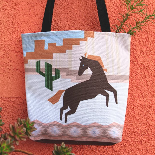 Southwestern Wild Brown Horse & Cactus Tote Bag (Creator Uploaded)