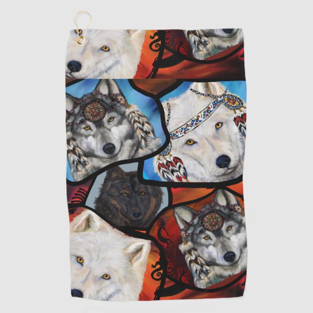 SOUTHWESTERN WOLF ART GOLF TOWEL (Front)