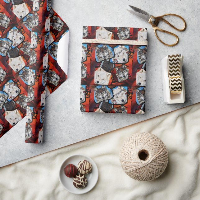 SOUTHWESTERN WOLF ART WRAPPING PAPER (Crafts)