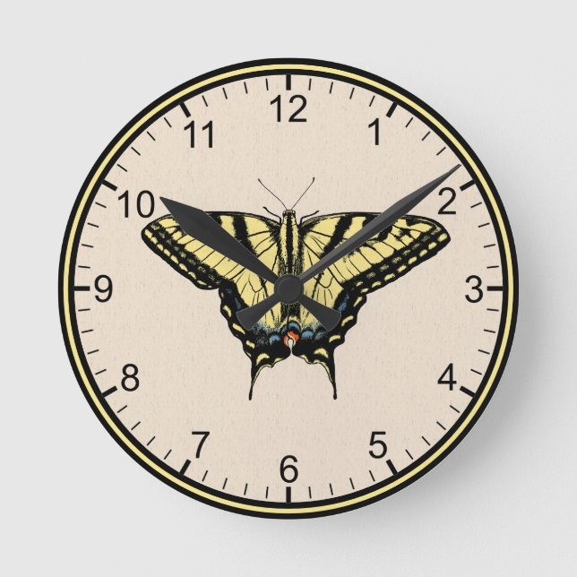 Southwestern Yellow Swallowtail Butterfly Small Round Clock (Front)