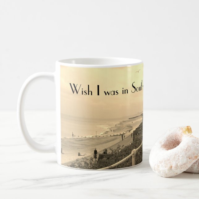 Southwold Promenade Sepia View Coffee Mug (With Donut)