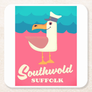 southwold suffolk travel poster square paper coaster