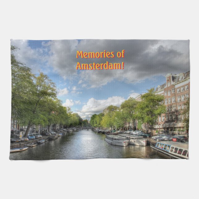 Souvenirs of Amsterdam, Singel Canal View Tea Towel (Horizontal)