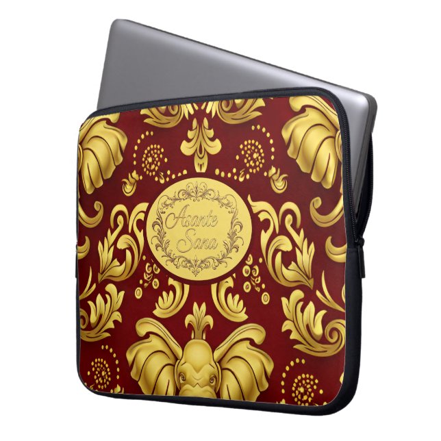 Sovereign Gratitude: Gold Ornate Elephant & Asante Laptop Sleeve (Front Left)