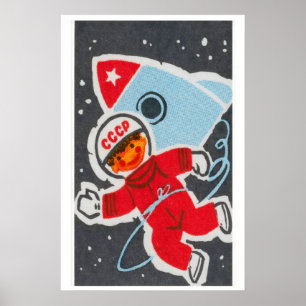 Soviet Child Astronaut Matchbox Art Print, Russian Poster