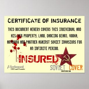 Soviet Cover Certificate Of Insurance Poster