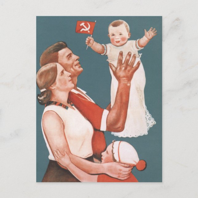 Soviet Family Propaganda Poster Postcard (Front)