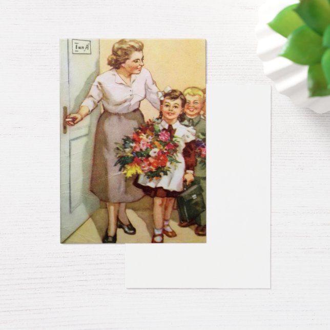 Soviet postcard dedicated to the school holiday  (Desk)
