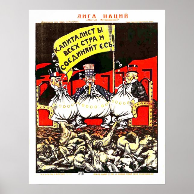 Soviet propaganda against capitalism, vintage poster (Front)