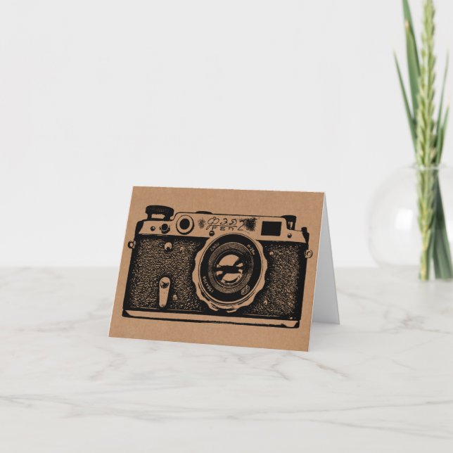Soviet Russian Camera - Black on Cardboard Texture Card (Front)
