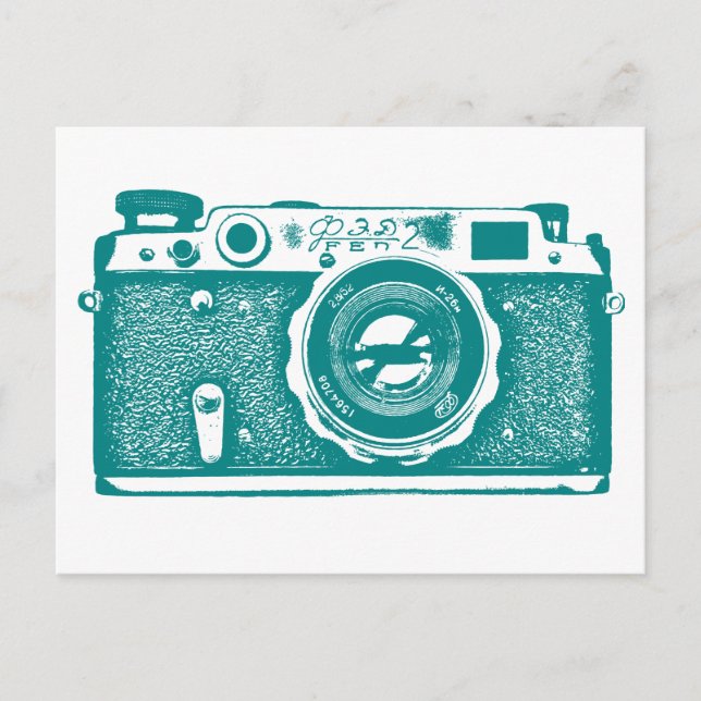 Soviet Russian Camera - Med Dk Cyan Postcard (Front)
