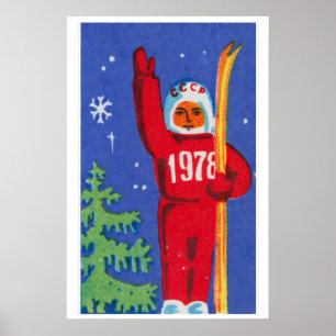 Soviet Skier Matchbox Art Print, Russian Vintage Poster